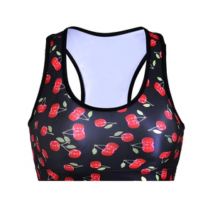 Women's Sports Bra <b>Cherry</b> Print Medium Support Breathable Yoga <b>Top</b> Spandex Polyester Design - Product Image 1