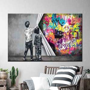 Art mural sur toile avec graffitis urbains modernes - Œuvre d'art imprimée pour la décoration de la maison, 1P:Gallery Wrapped - Product Image 1
