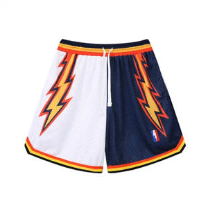Pantalones cortos de baloncesto con logotipo bordado con apliques de malla supercómodos para hombre, cintura elástica deportiva con cordón, pantalones cortos de entrenamiento - Product Image 1