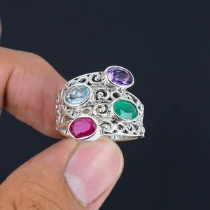 Boho Style 925 Sterling <b>Silver</b> multi <b>Stone</b> Gemstone <b>Ring</b> Jewelry Handmade <b>Silver</b> <b>Ring</b> Jewelry For Women Wedding Gift For Her - Product Image 2