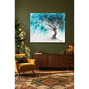 Impression sur toile Fida : Arbre aux feuilles turquoise s'incurvant dans le vent - Product Image 4
