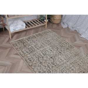 3.7x6.7 ft Rug, Turkish Vintage Rug, <b>Brown</b> <b>Wool</b> Rug - Product Image 4