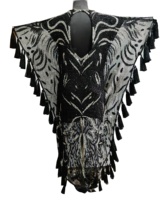 Magnifique robe de soirée de style kaftan arabe, brodée à la main, ornée de paillettes, vintage, longue jusqu'au sol, avec un design à franges