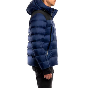 Wholesale Custom <b>Thin</b> Puffer <b>Jacket</b> for <b>Men</b> Canvas Material Lightweight Quilted Oversized Hood Stand Collar Front Zipper High - Product Image 3