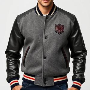 แจ็คเก็ตเบสบอลสไตล์วินเทจ: ตัวเสื้อทำจากขนสัตว์คุณภาพสูง, แขนเสื้อทำจากหนัง, โลโก้สั่งทำ, กระดุมแป๊ก, บุหนาอุ่นสบาย - Product Image 6