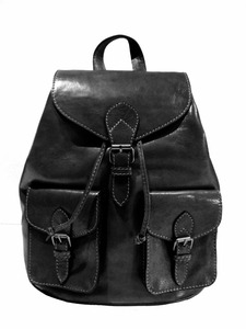 Mochila de cuero genuino hecha a mano unisex en color negro tostado - Product Image 2