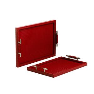 Accessoires de restauration d'hôtel de luxe plateau en bois meilleure qualité émail bleu brillant finition plateau de serveur de thé de café arrondi - Product Image 4