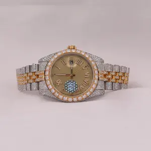 Luxury Statement Bezel Setting Golden Tone Automatic Moissanite Diamond Watches for Men's Premium Occasions