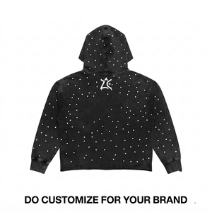 เสื้อฮู้ดดี้ผู้ชายสีดำฟอกกรด ผ้าฝ้ายฟลีซ 100% พรีเมียม 350gsm สำหรับฤดูใบไม้ร่วง ปักลายปักโลโก้พัฟแบบกำหนดเองได้ - Product Image 2
