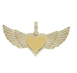 Colgante de Corazón con Alas de Ángel, Lujoso y Decorado con Piedras, en Oro de 14K con Moissanita, Joyería Unisex Estilo Hip Hop - Product Image 3