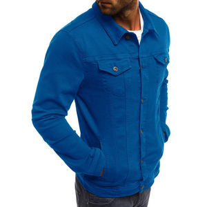 Automne hommes Slim Fit Denim veste 100% coton Cowboy Style Vintage lavé bouton poches col roulé classique teint veste - Product Image 6