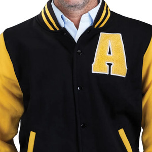 <b>Men's</b> Black Yellow Varsity <b>Jacket</b> Embroidered <b>Letter</b> Front Plus Size Casual Style Polyester Cotton Regular Fit Winter Wear - Product Image 3