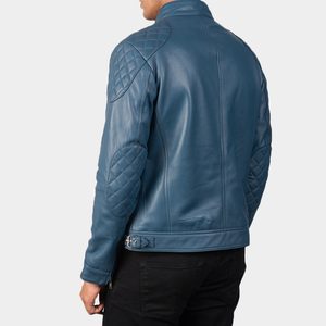 Chaqueta de cuero de color cielo de diseño personalizado estilo motorista de alta calidad 2025, ropa informal de invierno para hombre, chaqueta de cuero genuino al por mayor - Product Image 2