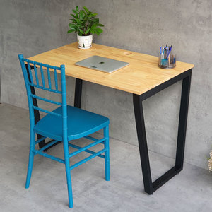 Juego de escritorio y silla con patas de madera de caucho y hierro, 100x60 cm, requiere montaje, CB68193 - Product Image 3