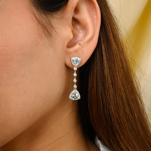 New Collection Handcrafted Solid 18K White <b>Gold</b> Aquamarine & Diamond Long Dangle <b>Earrings</b> for Women's - Product Image 5