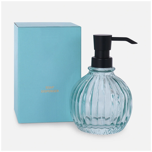 Distributeur de savon en verre côtelé bleu de qualité supérieure Accessoires de salle de bain de luxe Distributeur de savon pour la maison et l'hôtel - Product Image 2