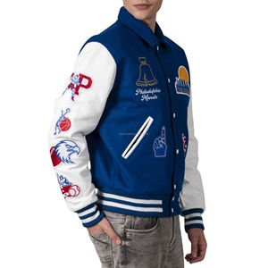 Veste universitaire unisexe américaine, corps en laine standard, manches en simili cuir, patchwork, patchs rétro, broderies personnalisées, coupe-vent - Product Image 3