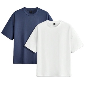 T-shirts surdimensionnés pour hommes T-shirts 100% col épais en coton T-shirt uni surdimensionné à col montant pour hommes - Product Image 1