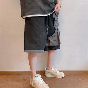 2024 Streetwear pantalones cortos holgados con paneles con bolsillo Cargo hombres 100% poliéster Cargo Shorts con cordón en la cintura pantalones cortos cargo para hombres - Product Image 3