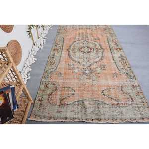 Alfombra de 4.6x8.6 pies, Alfombra Turca Vintage, Alfombra de Lana con Diseño de Cuadros Naranja - Product Image 1