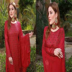 Traje de 3 piezas de alta calidad de camisa de césped dupatta de gasa y Pantalón de algodón ropa india y paquistaní de calidad de súper lujo - Product Image 6