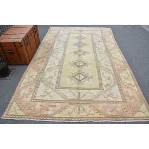 6.4x10.4 ft Rug, Vintage Turkish Large Rug, <b>Yellow</b> <b>Wool</b> Rug - Product Image 1