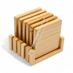 Stackable <b>Pine</b> Wood Coaster Set with Sturdy Holder Rustic and Functional Design for Home and Office Walnut Coasters - Product Image 2