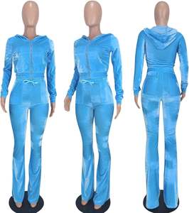 Conjuntos de 2 piezas para mujer, chándal de terciopelo, chaqueta con capucha y cremallera, conjunto de chándal informal con bolsillos - Product Image 1