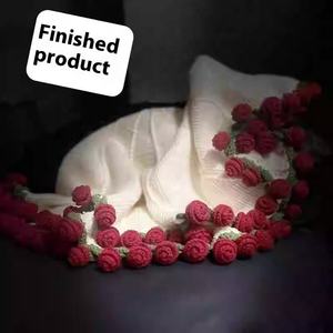 Handmade Cotton Crochet Rose Blanket <b>Bouquet</b> Style <b>Artificial</b> Flowers Crochet Blanket for Anniversary Gift - Product Image 3