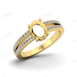 Genuine 925 Sterling Silver Engagement Double Band <b>Ring</b> 8x6mm Oval Semi Mount 18K Gold Prong Custom Jewelry Findings Components - Product Image 1