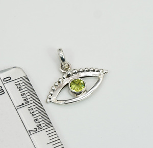 925 argent sterling massif à facettes péridot vert mois d'août pendentif style oeil de naissance - Product Image 4