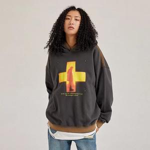 Sudadera con capucha de invierno de pana de algodón 100% de alta calidad personalizada al por mayor con estampado de pantalla lavado acabado desteñido al sol para unisex - Product Image 2