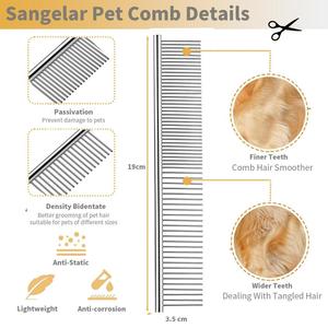 Vente en gros OEM Peigne de toilettage double densité en acier inoxydable à dents arrondies simples de haute qualité à prise antidérapante pour cheveux longs et courts - Product Image 2