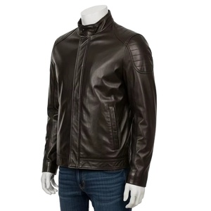 Veste en cuir véritable imperméable pour homme avec col montant, durable, chaude, vêtement d'extérieur d'hiver, fermeture éclair tendance, décontractée, motard, 2026 - Product Image 3