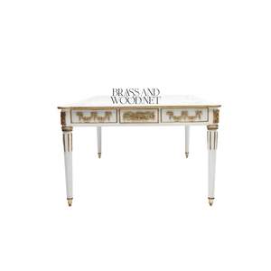 Mesa de Centro Rectangular Blanca de Lujo con Arte Floral Pintado a Mano y Detalles en Latón Dorado Antiguo para Sala de Estar Clásica - Product Image 6
