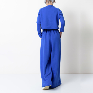 Ensemble de survêtement deux pièces bleu royal pour femmes sweat-shirt et pantalon de survêtement large à panneaux anciens - Product Image 2