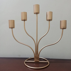 เชิงเทียนทองเหลืองโบราณ5แขนสำหรับตกแต่งบ้านและงานแต่งงาน - Product Image 6