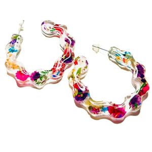 Pendientes colgantes de resina epoxi con acabados acrílicos vibrantes pendientes de gota acrílicos de resina de forma redonda para trajes diarios - Product Image 3