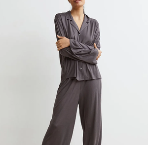 Pyjama en laine mérinos pour femme, ensemble 2 pièces à manches longues, col à revers, vêtements de nuit doux, vêtements de détente en laine mérinos - Product Image 3
