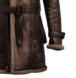 เสื้อโค้ทหนัง PU สีน้ำตาลคอตั้งสำหรับผู้ชายเสื้อโค้ทขนสัตว์เทียมยาวปานกลางแบบไม่สมมาตรสไตล์ทันสมัย - Product Image 5