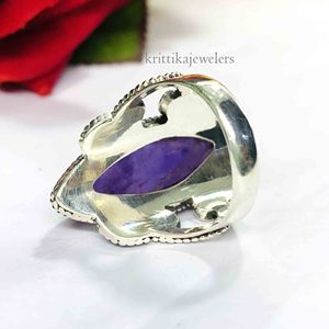 Bague de réglage de lunette classique faite à la main en argent sterling 925 avec pierre précieuse d'améthyste naturelle pour fête de mariage unisexe - Product Image 5