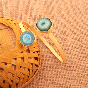 Hermosa pulsera para mujer, joyería natural, doble cuarzo solar, brazalete abierto, pulseras ajustables hechas a mano chapadas en oro mate - Product Image 4