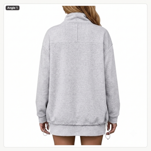 Women's Oversized Heather Grey Breathable Zip-Up Fleece Track Jacket with Stand Collar <b>Drop</b> Shoulder Toggle Hem 340g Fabric - Product Image 2