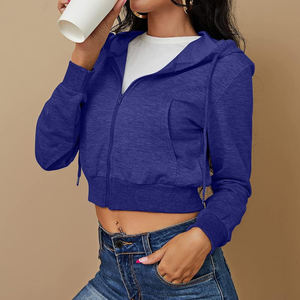 Lightweight <b>Winter</b> Breathable Zipper Crop <b>Top</b> Hoodie Long Sleeve Streetwear for <b>Women</b> Hoodie In Solid Color - Product Image 5