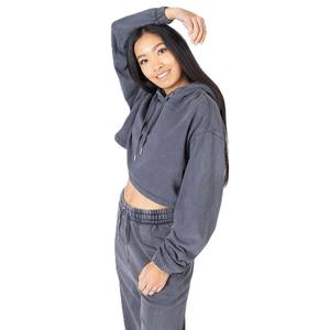 100% Cotton Sun Faded Women's Autumn/Winter Printed Acid Wash <b>Cropped</b> <b>Zip</b>-<b>Up</b> <b>Hoodie</b> with Embroidery Front Logo by Zavi Sports - Product Image 5