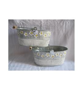 Pot de jardinière en argent fini Antique avec chariot, jardinière galvanisée de luxe décorative pour la maison - Product Image 3