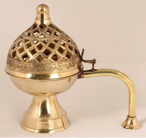 Quemador de incienso dorado artesanal, soporte de incienso decorativo de latón para carbón para el hogar, fragancia, quemador de Oud y Bakhoor - Product Image 1