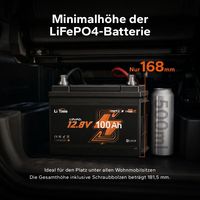 LiTime 12V 100Ah H168 Baterai LiFePO4 Profil Rendah Deep Cycle Group47 DIN H5 dengan Bluetooth IP65 untuk Sistem Daya RV Motorhome