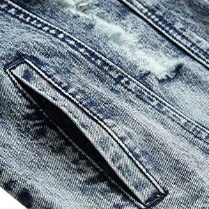 Séchage rapide personnalisé noir Denim respirant pleine longueur à manches longues effiloché déchiré Jean femmes vestes hommes hiver Denim vestes - Product Image 6