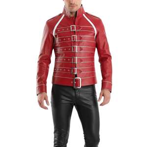 men's black leather motorcycle jacket trim shoulders features <b>gold</b> zippers and distinctive <b>gold</b> piping pockets and shoulders - Product Image 3